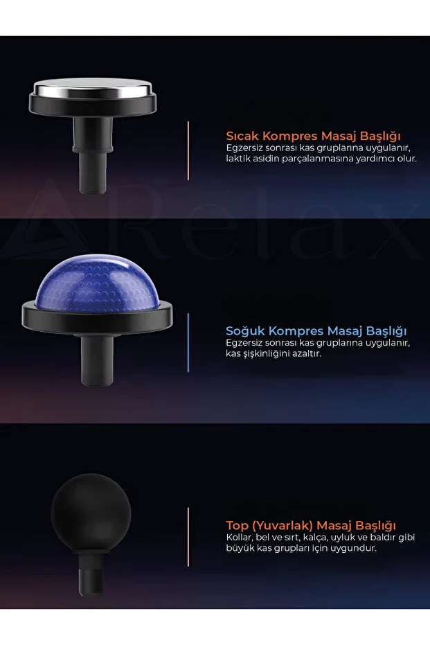 Relax Isıtmalı Soğutmalı Katlanabilir Siyah Masaj Tabancası Şarjlı 10 Başlık 9 Hız
